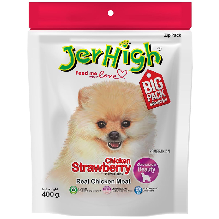 JerHigh Strawberry Stick Dog Treats with Real Chicken Meat for Adult Dogs- 400 g